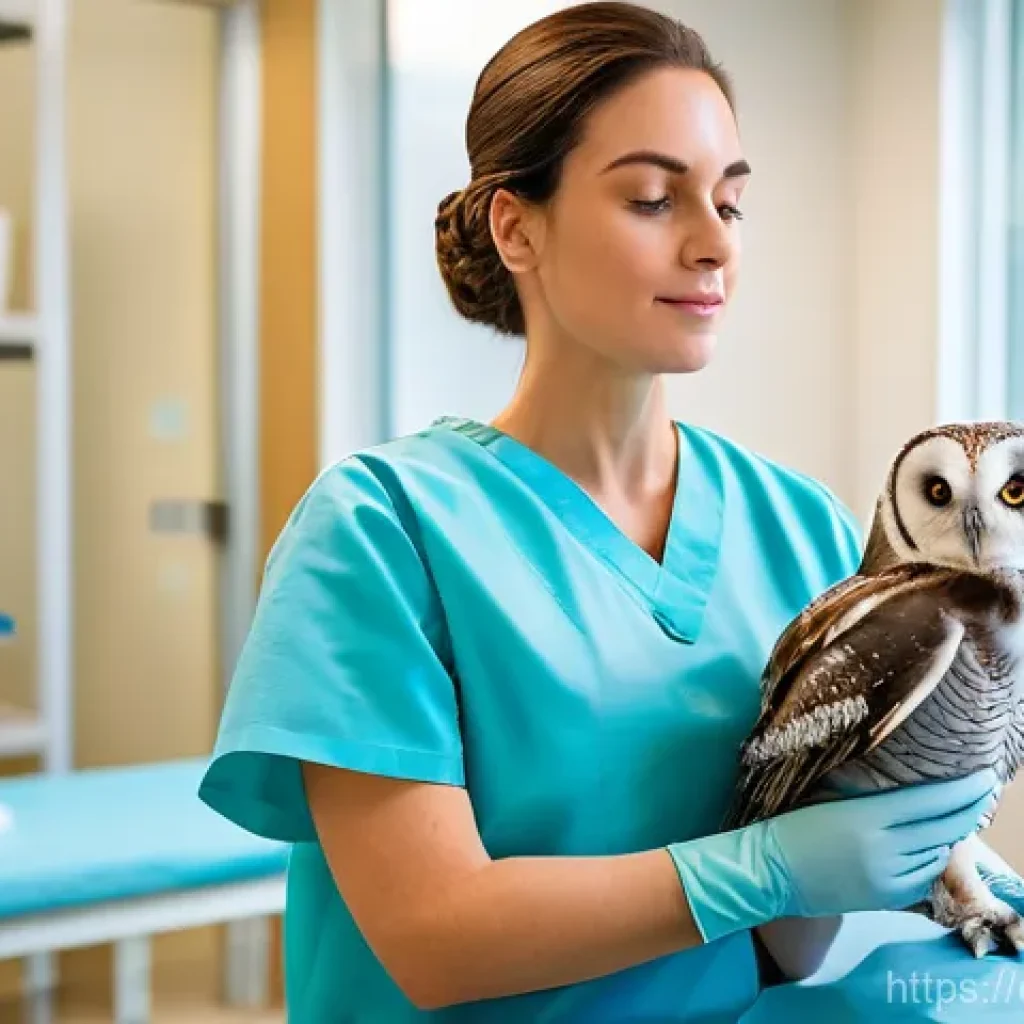 수의사 취업 시 유리한 경력 - **Prompt:** A compassionate female veterinarian, dressed in clean, light blue scrubs and latex glove...