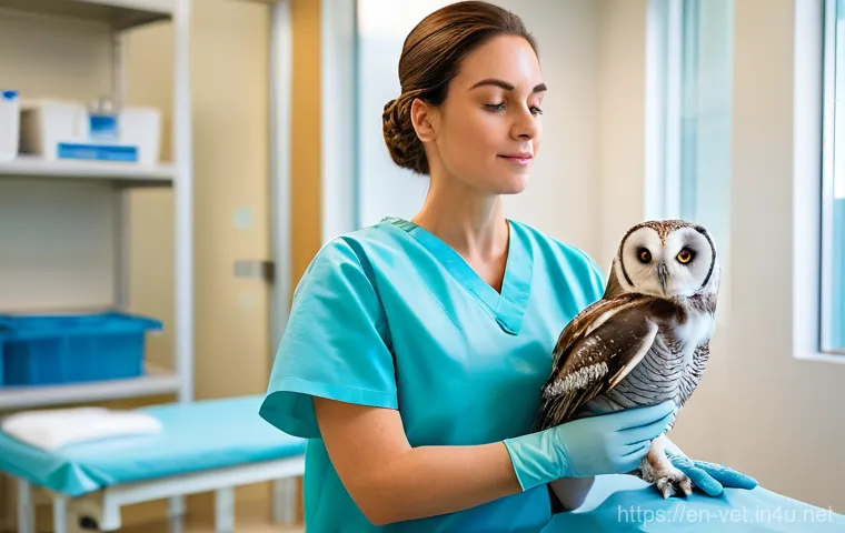 수의사 취업 시 유리한 경력 - **Prompt:** A compassionate female veterinarian, dressed in clean, light blue scrubs and latex glove...