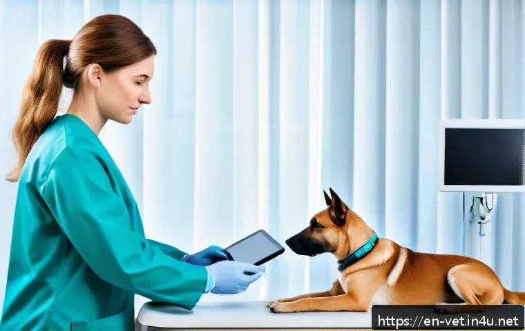수의사와 간호사의 협력 사례 - A busy veterinary clinic scene showing a veterinarian and a nurse collaborating closely during a pat...